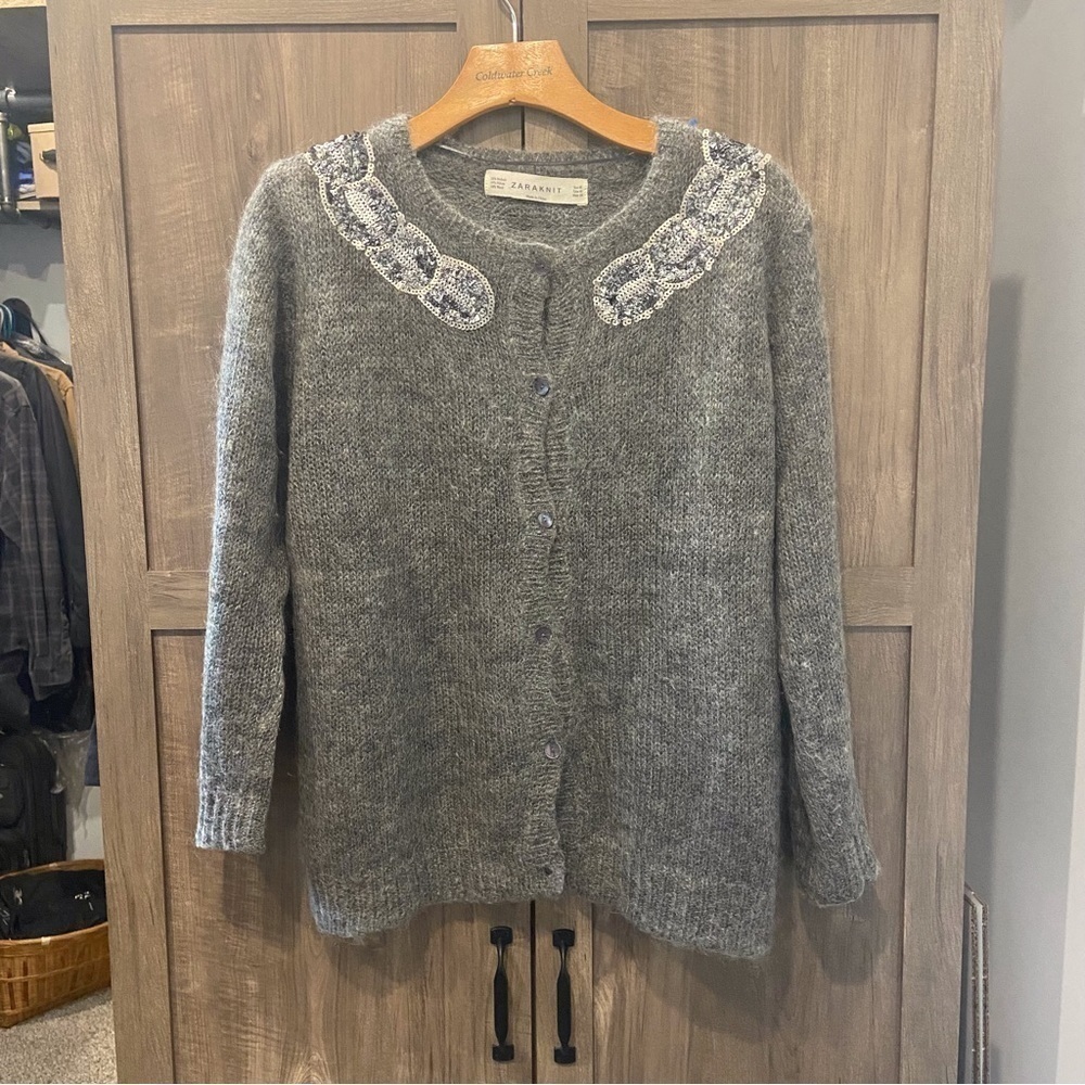 Zara cardigan sweater Medium Mohair Wool blend Sequence embellished